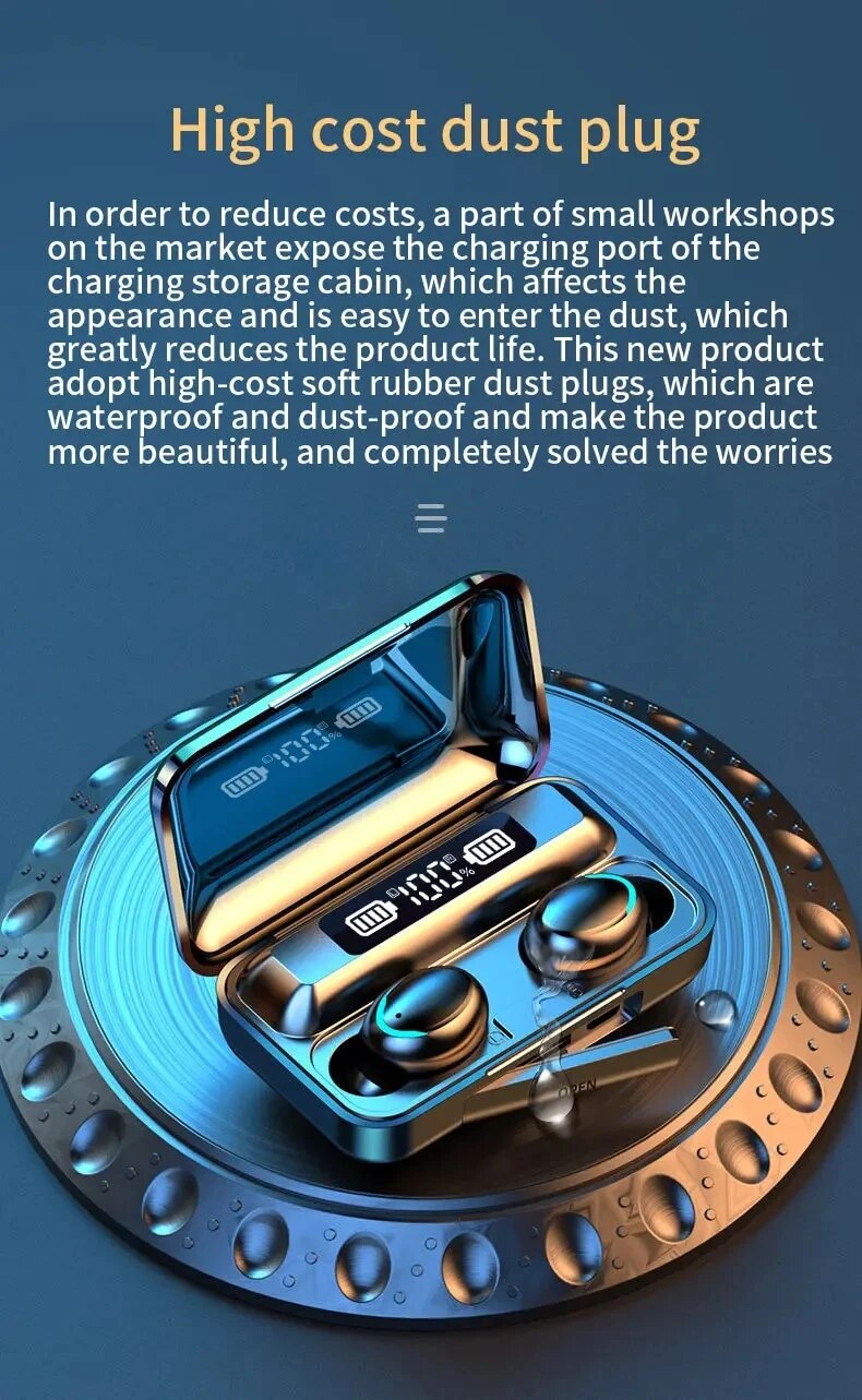 Wireless Bluetooth Headphones Tws Waterproof Earbuds Earphones Digital Display